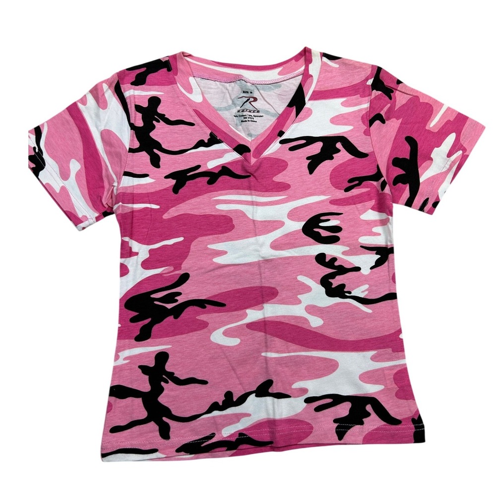 Rothco Kids Pink Camouflage V-Neck Short Sleeve T-Shirt Size M‎ Cotton Spandex